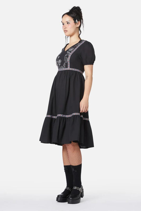 Image of a model wearing Dress. Productname: Still Life Ornate Dress in Black colour by brand - Dangerfield