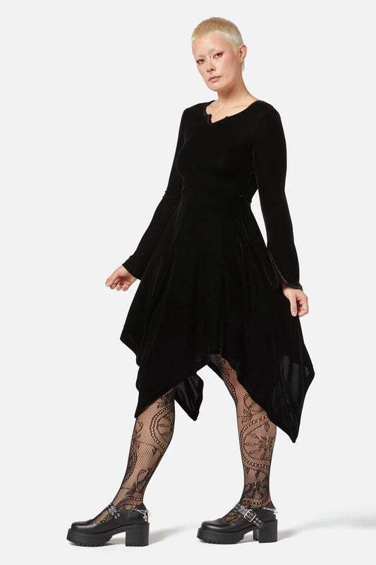 Image of a model wearing Dress. Productname: Fern Velvet Dress in Black colour by brand - Black Friday