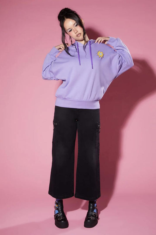Image of a model wearing Outerwear. Productname: Besties Celestial Hoodie in Purple colour by brand - Dangerfield