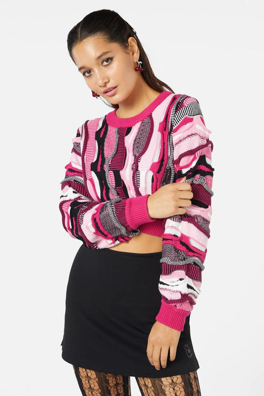 Image of a model wearing Outerwear. Productname: Super Psycho Cooge Jumper in Multi colour by brand - Black Friday