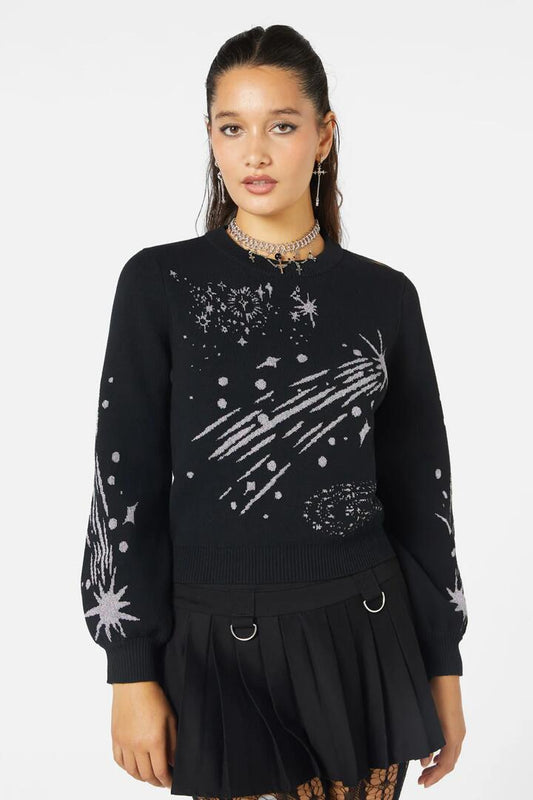 Image of a model wearing Tops. Productname: Comet Knit in Black colour by brand - Black Friday