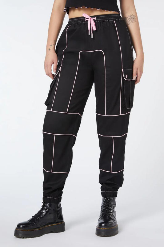 Image of a model wearing Pants. Productname: Bebe Cuffed Cargo in Black colour by brand - Dangerfield