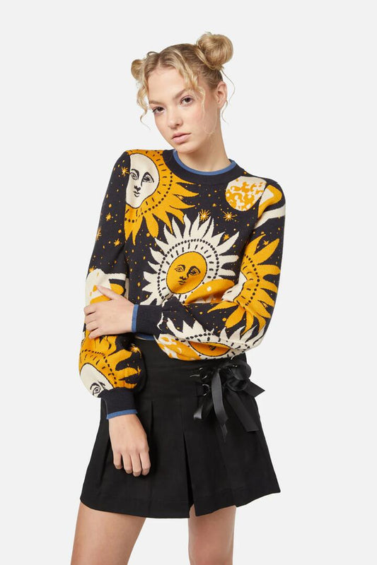 Image of a model wearing Outerwear. Productname: Moonlit Knit Jumper in Navy colour by brand - Dangerfield