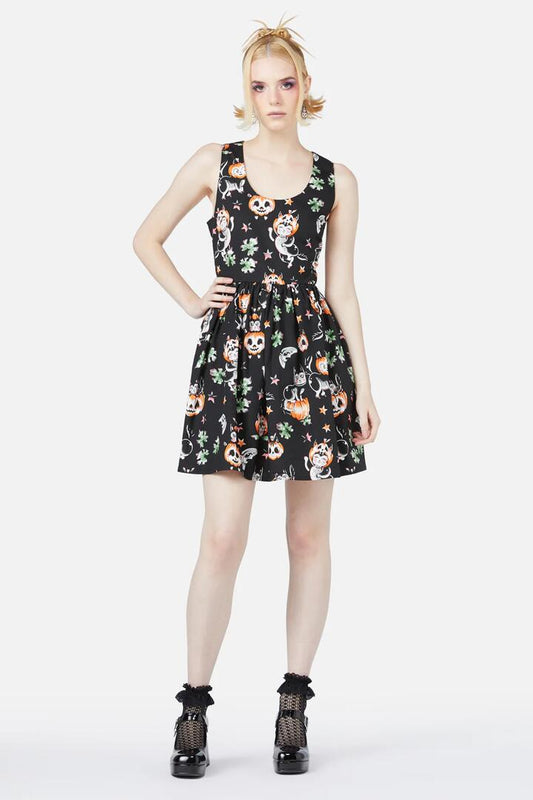 Image of a model wearing Dress. Productname: Pumpkin Patch Kitty Dress in Black colour by brand - Black Friday
