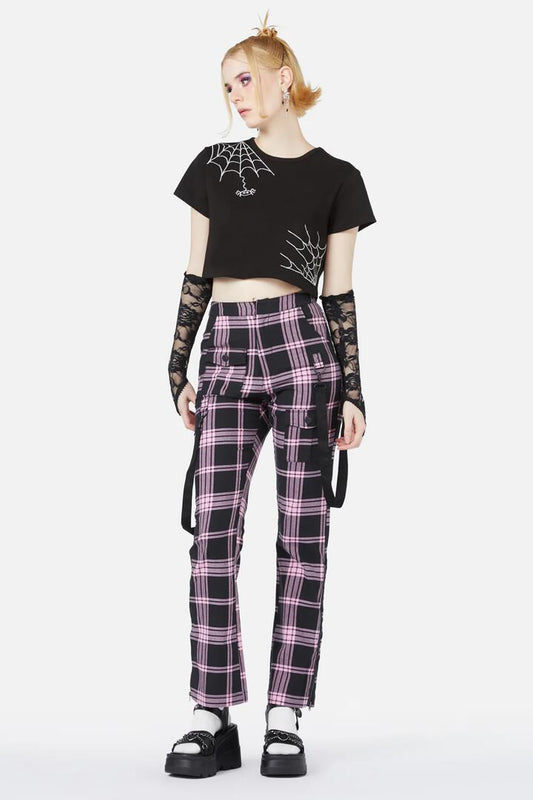 Image of a model wearing Pants. Productname: Ella Pant in Pink/Black colour by brand - Black Friday