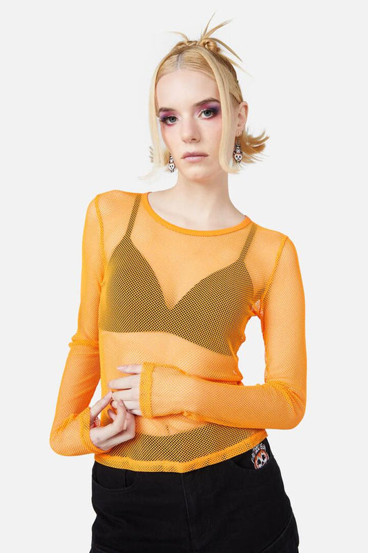 Image of a model wearing Tops. Productname: Cat-O-Lanten Top in Orange colour by brand - Black Friday
