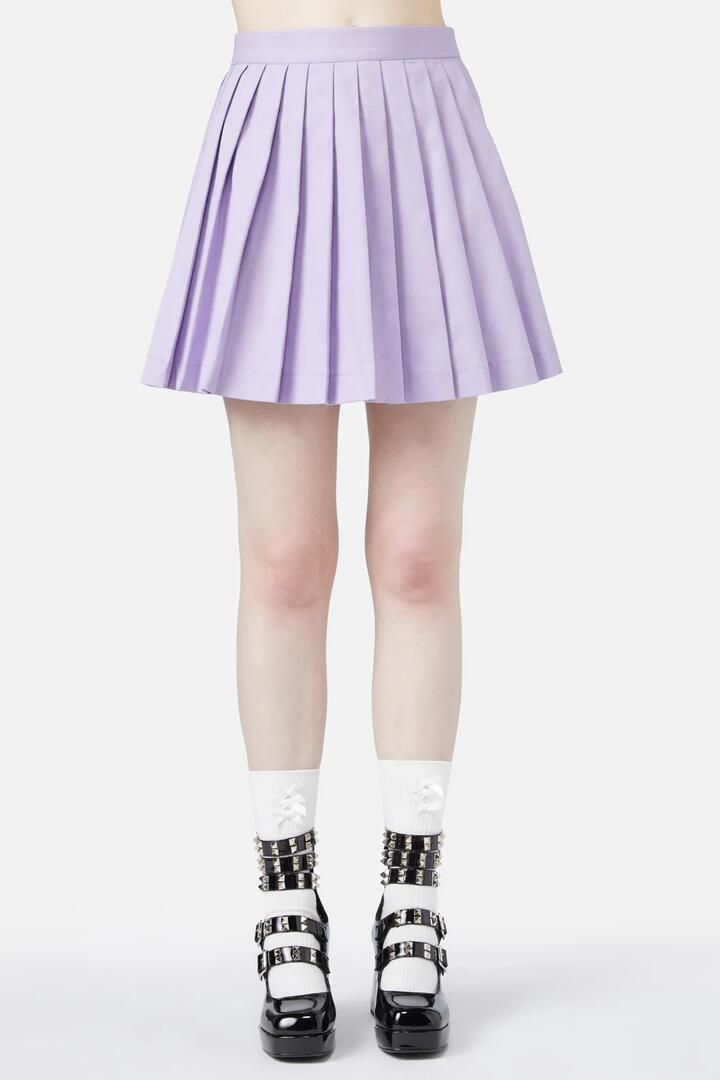 Image of a model wearing Skirts. Productname: Fruity Bat Skirt in Lilac colour by brand - Black Friday