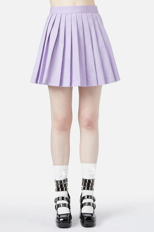 Image of a model wearing Skirts. Productname: Fruity Bat Skirt in Lilac colour by brand - Black Friday