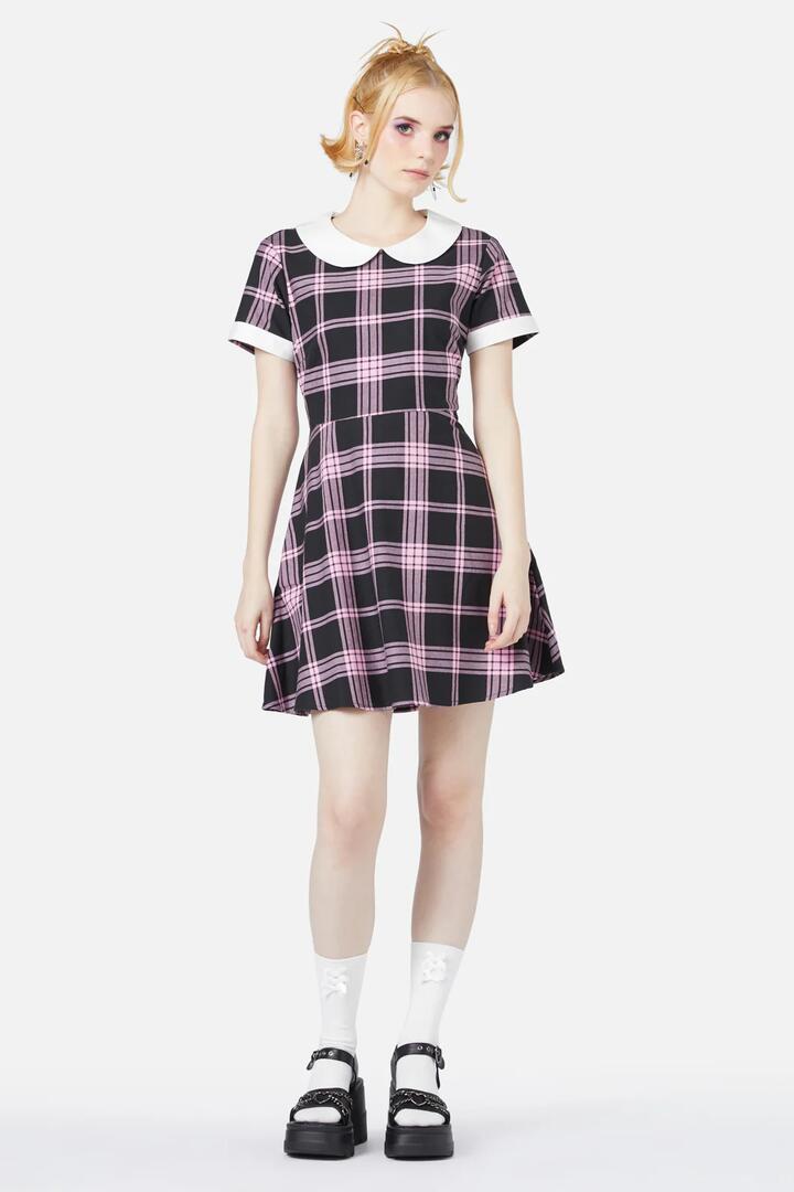 Image of a model wearing Dress. Productname: Ella Tartan Dress in Pink/Black colour by brand - Black Friday