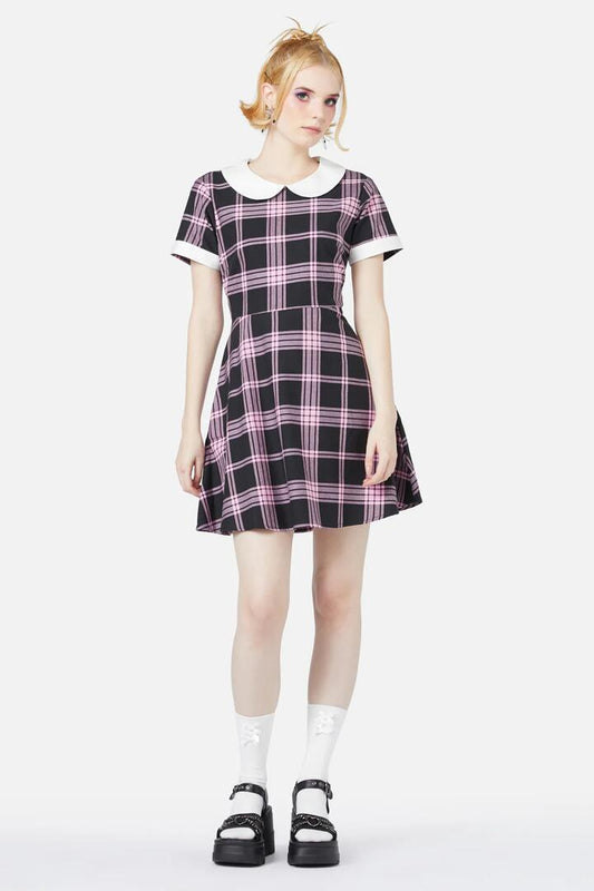 Image of a model wearing Dress. Productname: Ella Tartan Dress in Pink/Black colour by brand - Black Friday