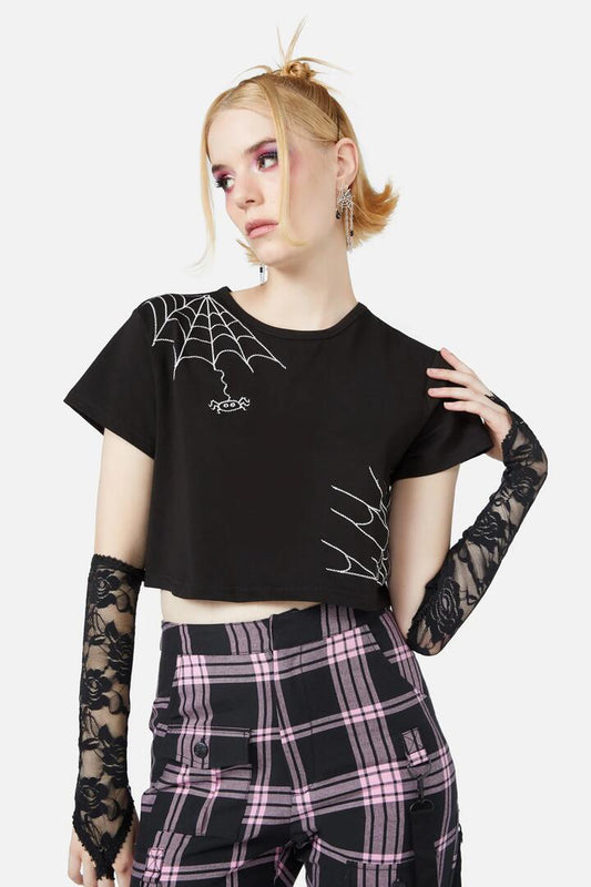 Image of a model wearing Tops. Productname: Elm Cropped Tee in Black colour by brand - Black Friday