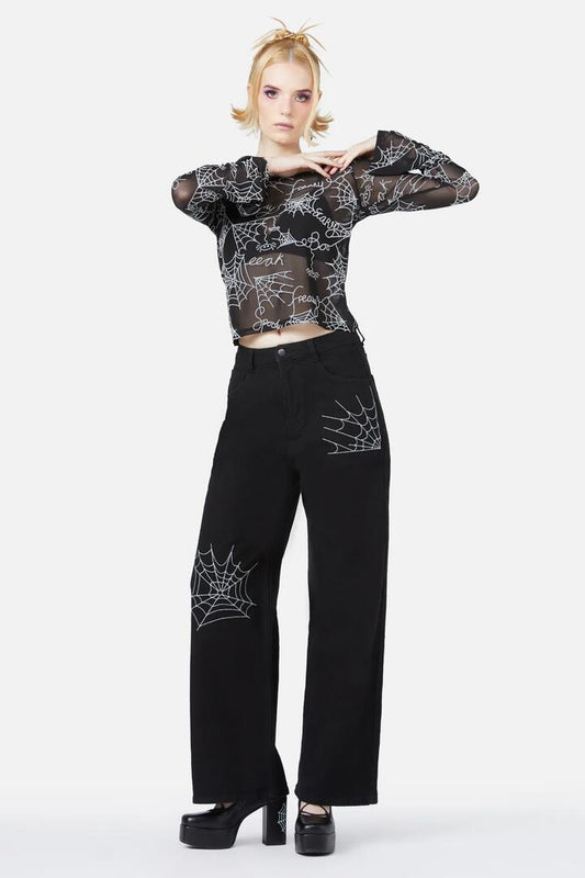 Image of a model wearing Denim. Productname: Elm Embroidery Jeans in Black colour by brand - Black Friday