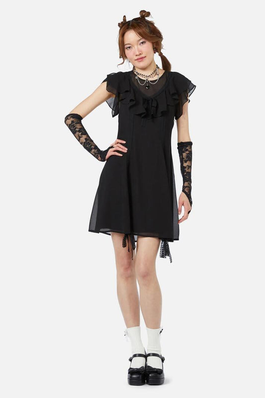 Image of a model wearing Dress. Productname: Keepsake Dress in Black colour by brand - Dangerfield