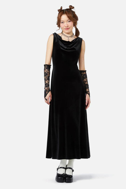 Image of a model wearing Dress. Productname: Back To Black Dress in Black colour by brand - Dangerfield
