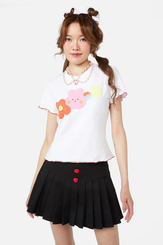 Image of a model wearing Tops. Productname: Electric Bunny Tee in White colour by brand - Dangerfield