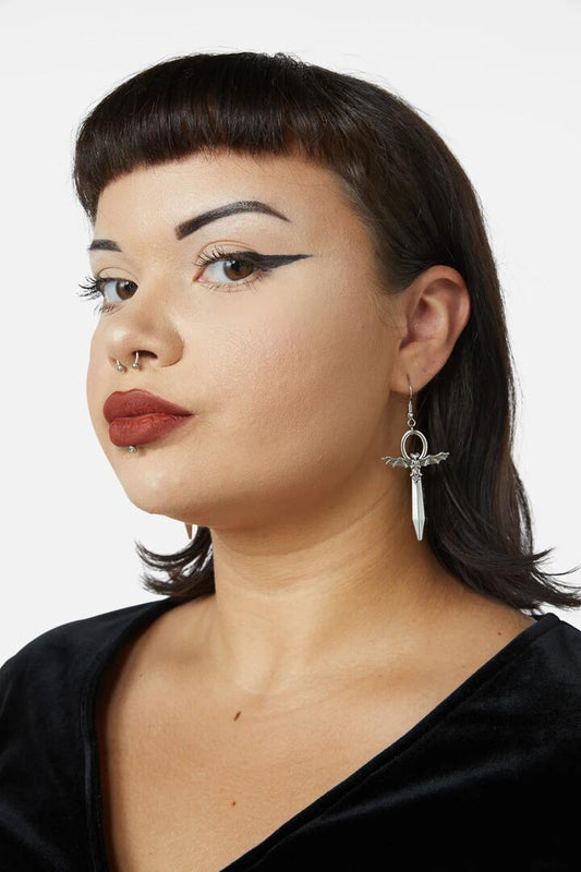 Image of Earrings. Productname: Bat Handle Sword Earrings in Silver colour by brand - Black Friday