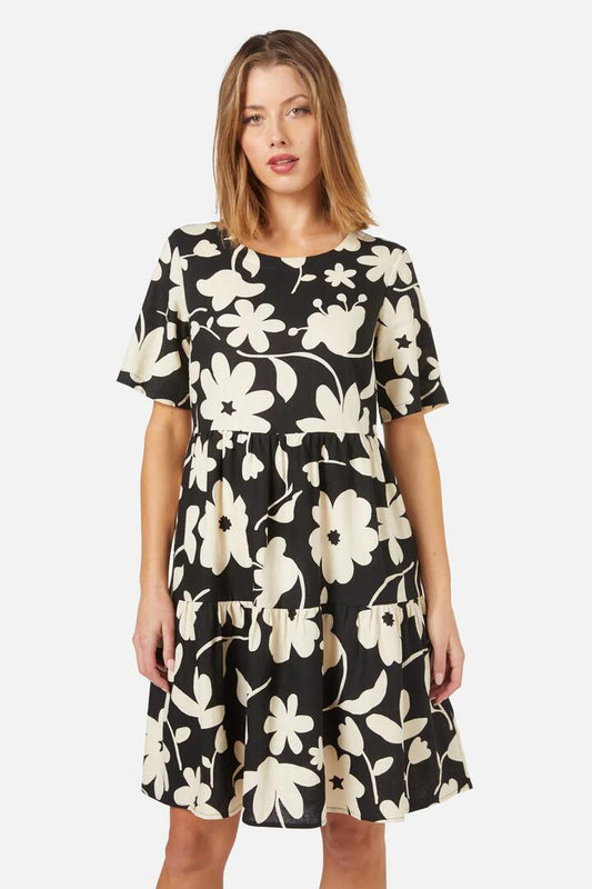 Image of a model wearing Dress. Productname: Nancy Mini Dress in Black colour by brand - Princess Highway