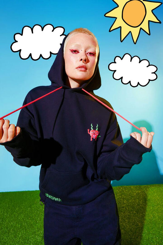 Image of a model wearing Outerwear. Productname: Cheeky Cherries Hoodies in Black colour by brand - Black Friday