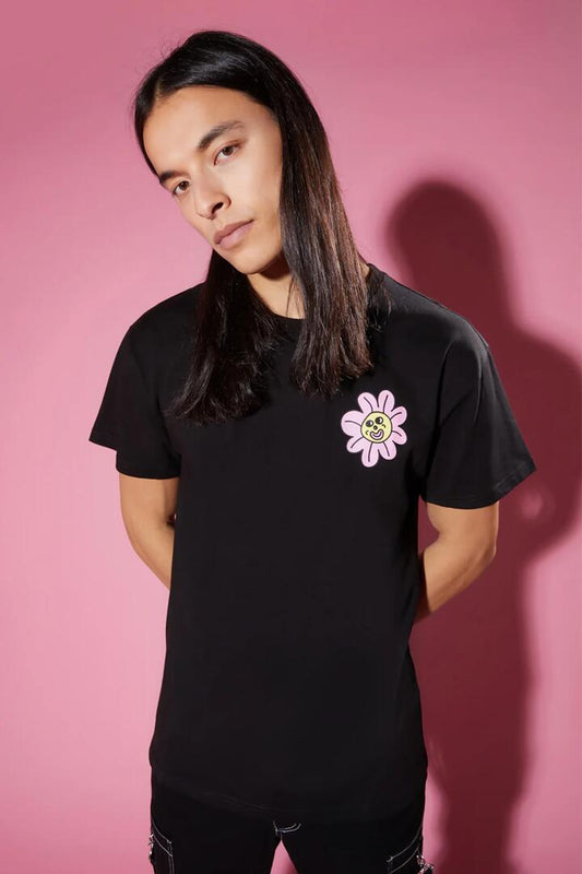 Image of a model wearing Tops. Productname: Mates Unisex Tee in Black colour by brand - Dangerfield