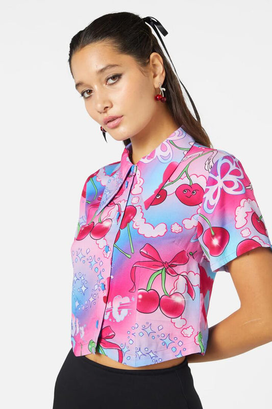 Image of a model wearing Tops. Productname: Sour Cherry Blouse in Multi colour by brand - Black Friday