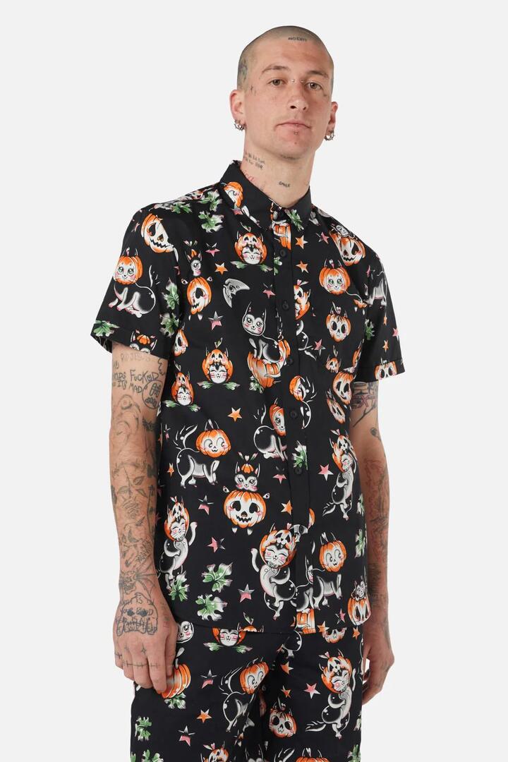 Image of a model wearing Tops. Productname: Pumpkin Patch SS Shirt in Black colour by brand - Black Friday