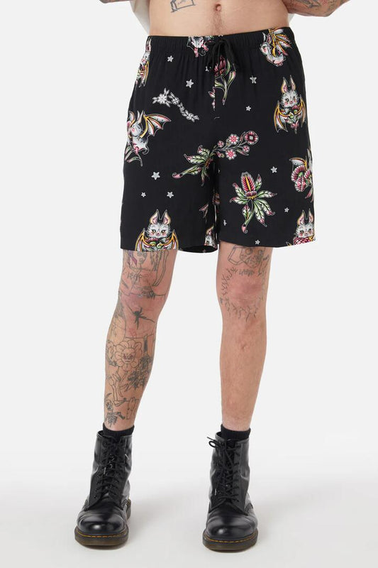 Image of a model wearing Shorts. Productname: Fruity Bats Trunk in Black colour by brand - Black Friday