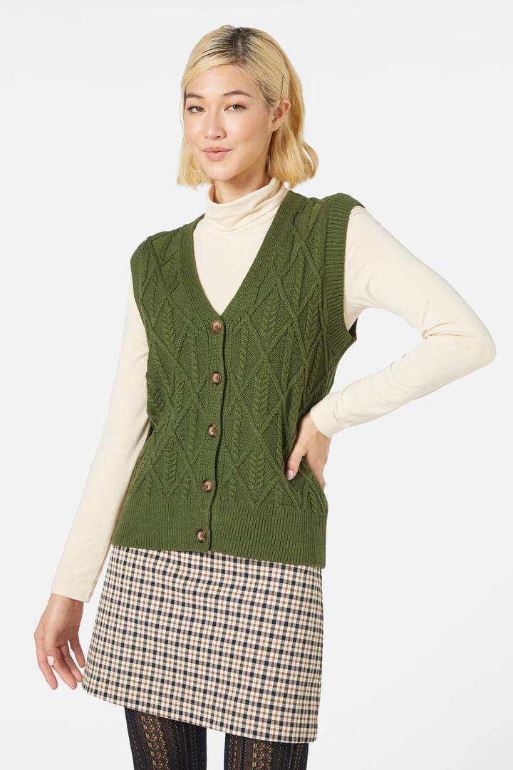 Image of a model wearing Tops. Productname: Marni Long Vest in Olive colour by brand - Princess Highway