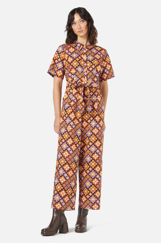Image of a model wearing Outerwear. Productname: Peggy Jumpsuit in Orange colour by brand - Princess Highway