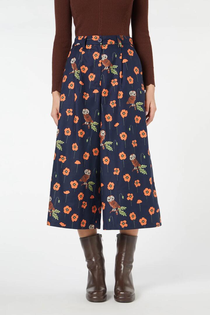 Image of a model wearing Skirts. Productname: Poppy Owl Skort in Navy colour by brand - Princess Highway