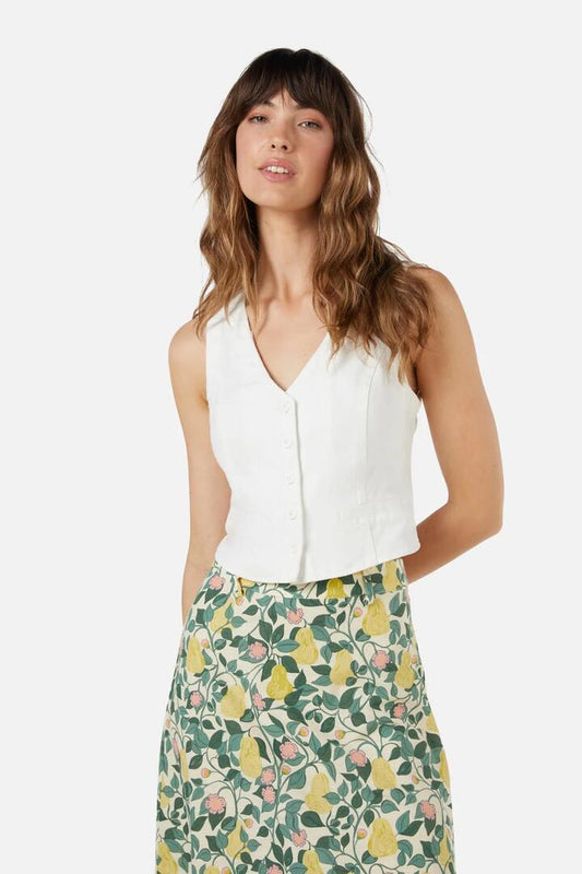Image of a model wearing Tops. Productname: Lita Vest in Cream colour by brand - Princess Highway