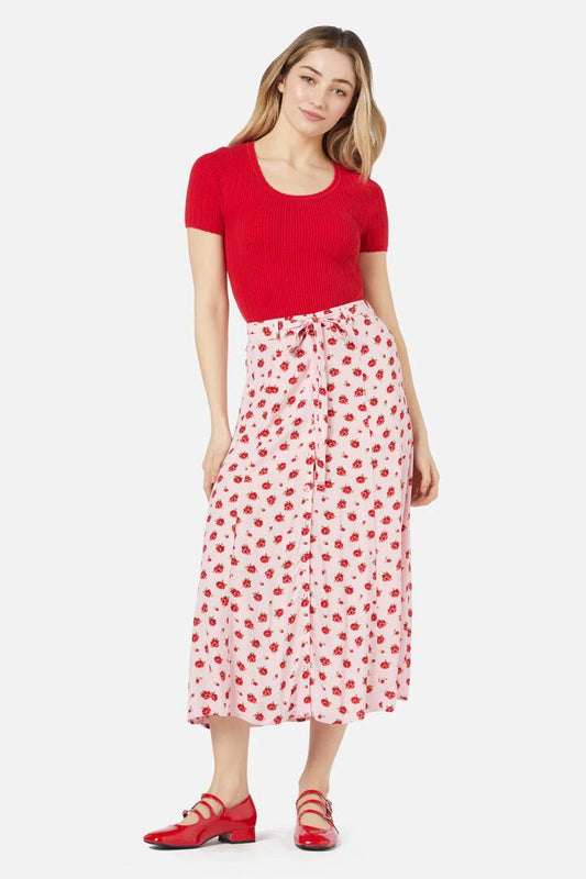 Image of a model wearing Skirts. Productname: Baby Roses Skirt in Pink colour by brand - Princess Highway