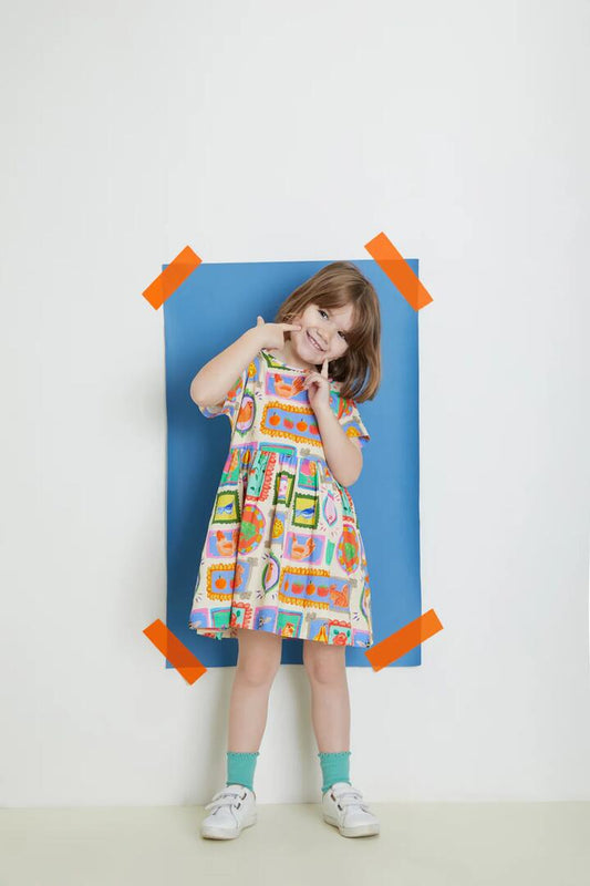 Image of a model wearing Dress. Productname: Cottage Kids Dress in Cream colour by brand - Princess Highway Kids
