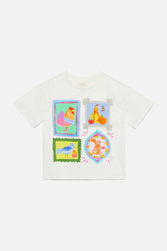 Image of a model wearing Tops. Productname: Cottage Kids SS Tee in Cream colour by brand - Princess Highway Kids