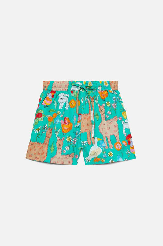 Image of a model wearing Shorts. Productname: Farm Kids Shorts in Green colour by brand - Princess Highway Kids
