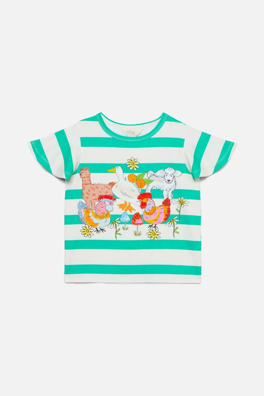 Image of a model wearing Tops. Productname: Farm Kids SS Tee in Stripe colour by brand - Princess Highway Kids