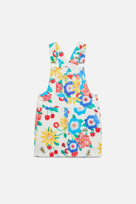 Image of a model wearing Dress. Productname: Periwinkle Kids Pinafore in Cream colour by brand - Princess Highway Kids