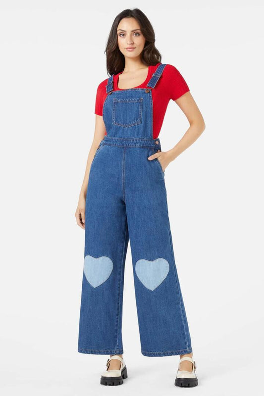 Image of a model wearing Pants. Productname: Janie Overall in Denim colour by brand - Princess Highway