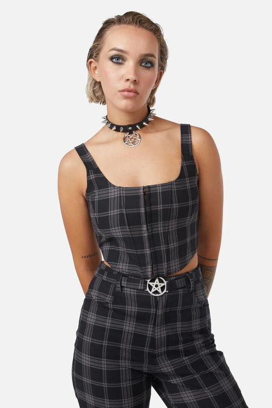 Image of Lingerie. Productname: Victoria Tartan Corset in Black colour by brand - Dangerfield