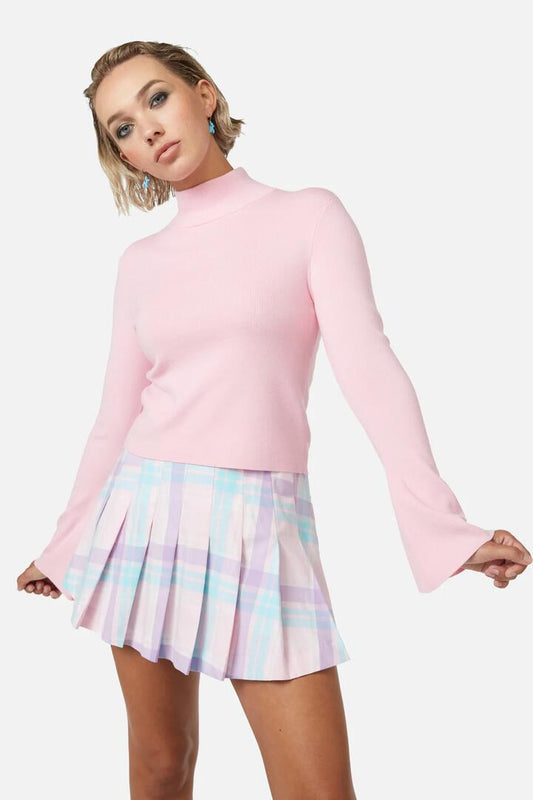 Image of a model wearing Tops. Productname: Meta Fantasy Knit Top in Pink colour by brand - Dangerfield