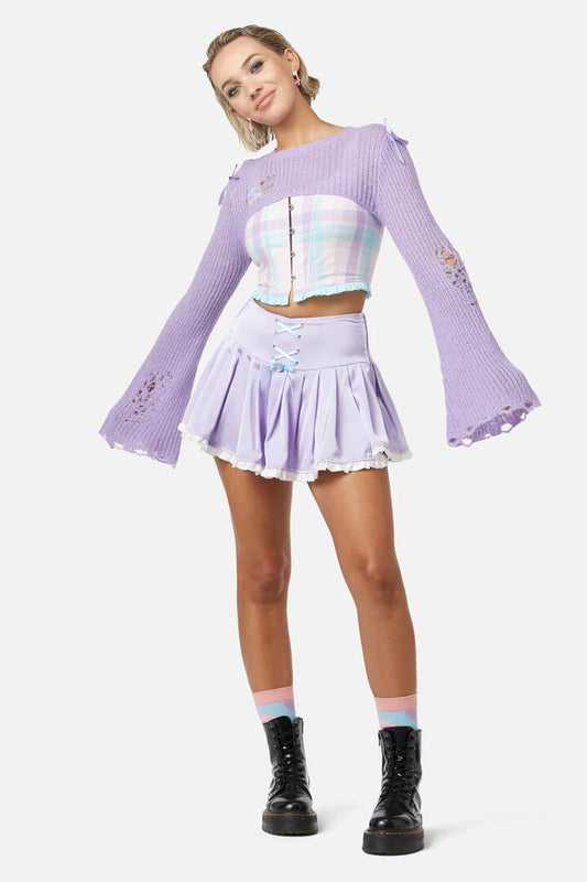 Image of a model wearing Tops. Productname: Unclear New World Sleeves in Purple colour by brand - Dangerfield