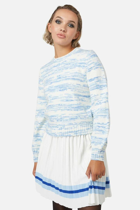 Image of a model wearing Tops. Productname: Snow Fun Knit in Blue colour by brand - Dangerfield