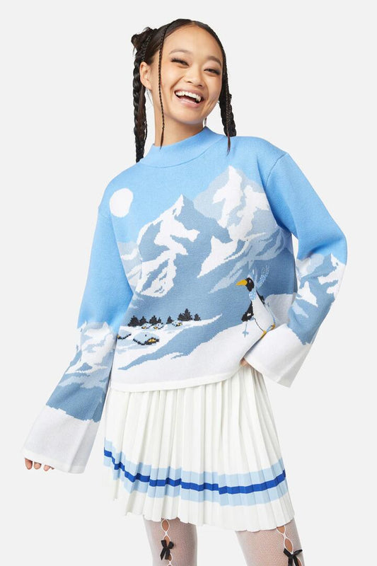 Image of a model wearing Tops. Productname: Winter Wonderland Knit in Multi colour by brand - Dangerfield