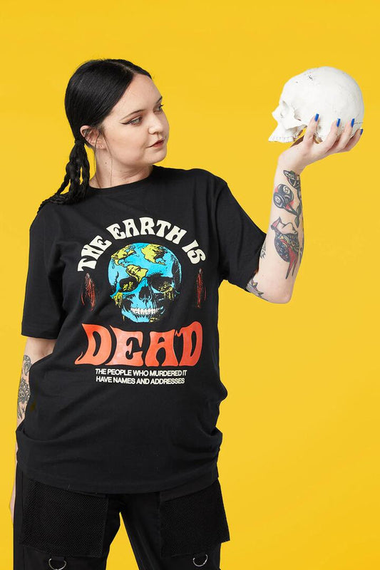 Image of a model wearing Tops. Productname: The Planet Is Dead in Black colour by brand - Pulp Kitchen