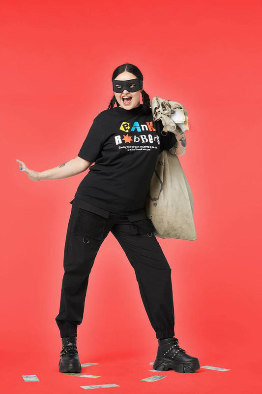 Image of a model wearing Tops. Productname: Bank Robbers in Black colour by brand - Pulp Kitchen