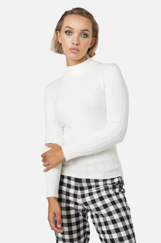 Image of a model wearing Tops. Productname: Audrey Knit in Vintage White colour by brand - Dangerfield