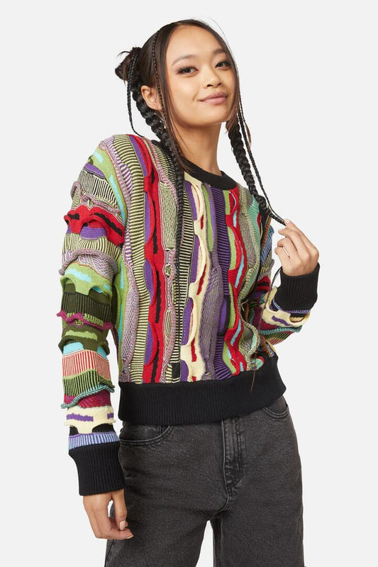 Image of a model wearing Tops. Productname: The Astral Knit in Multi colour by brand - Dangerfield