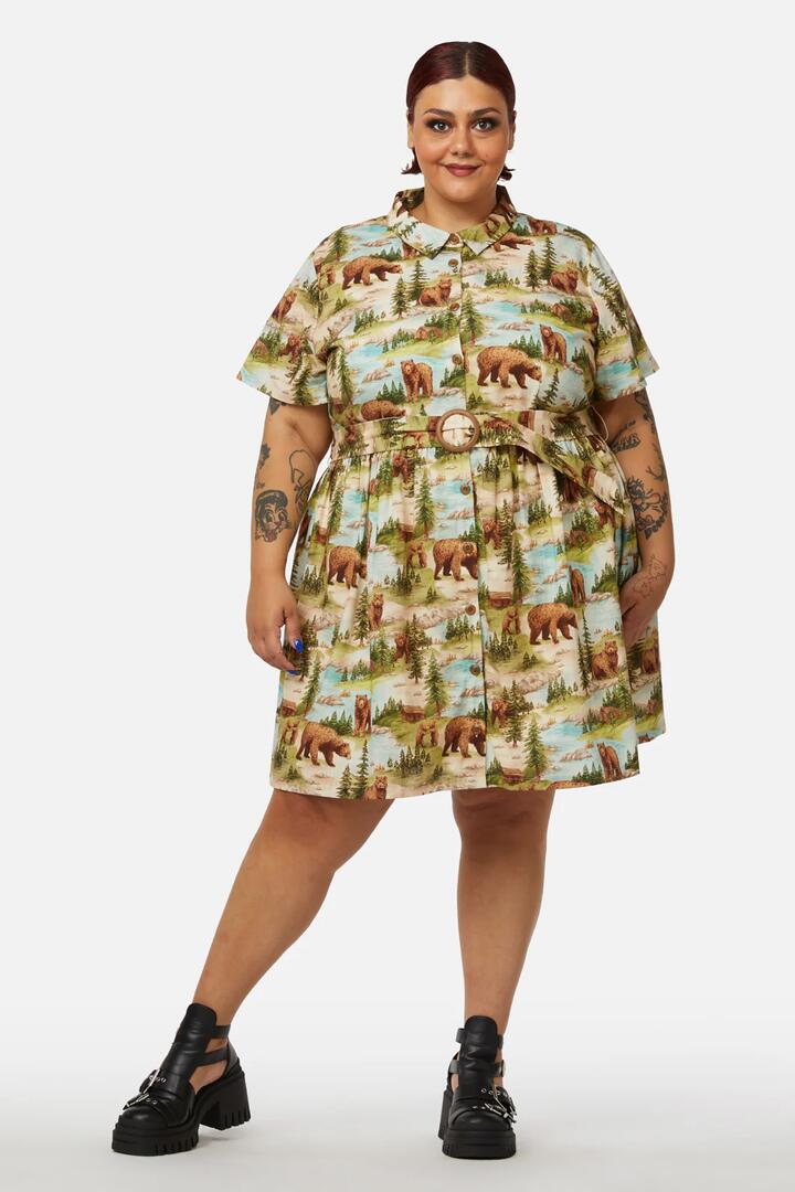 Image of a model wearing Dress. Productname: Curve Beary Cute Dress in Multi colour by brand - Dangerfield