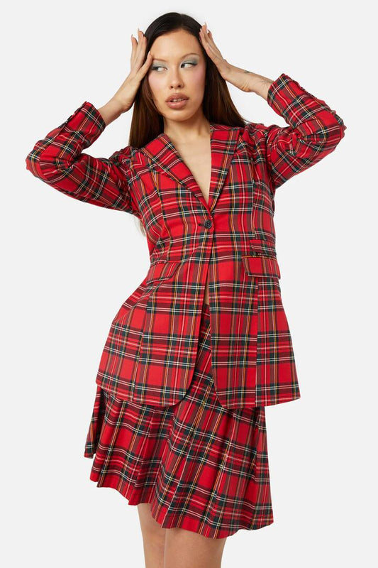 Image of a model wearing Outerwear. Productname: Chosen Tartan Blazer in Red colour by brand - Dangerfield