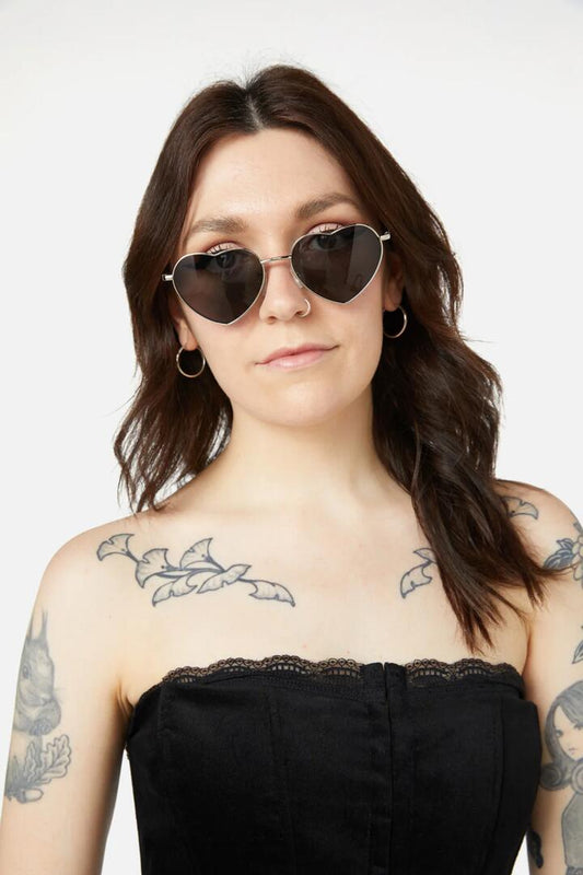 Image of Sunglasses. Productname: Silver Heart Frame Sunglasses in Silver colour by brand - Dangerfield