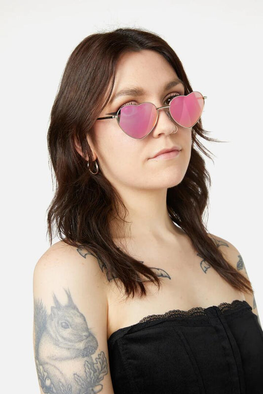 Image of Sunglasses. Productname: Pink Heart Frame Sunglasses in Pink colour by brand - Dangerfield